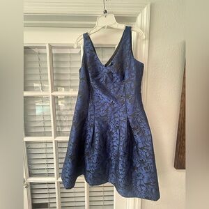 Ralph Lauren Black and Blue Brocade  Floral Dress size 14 - Vintage
